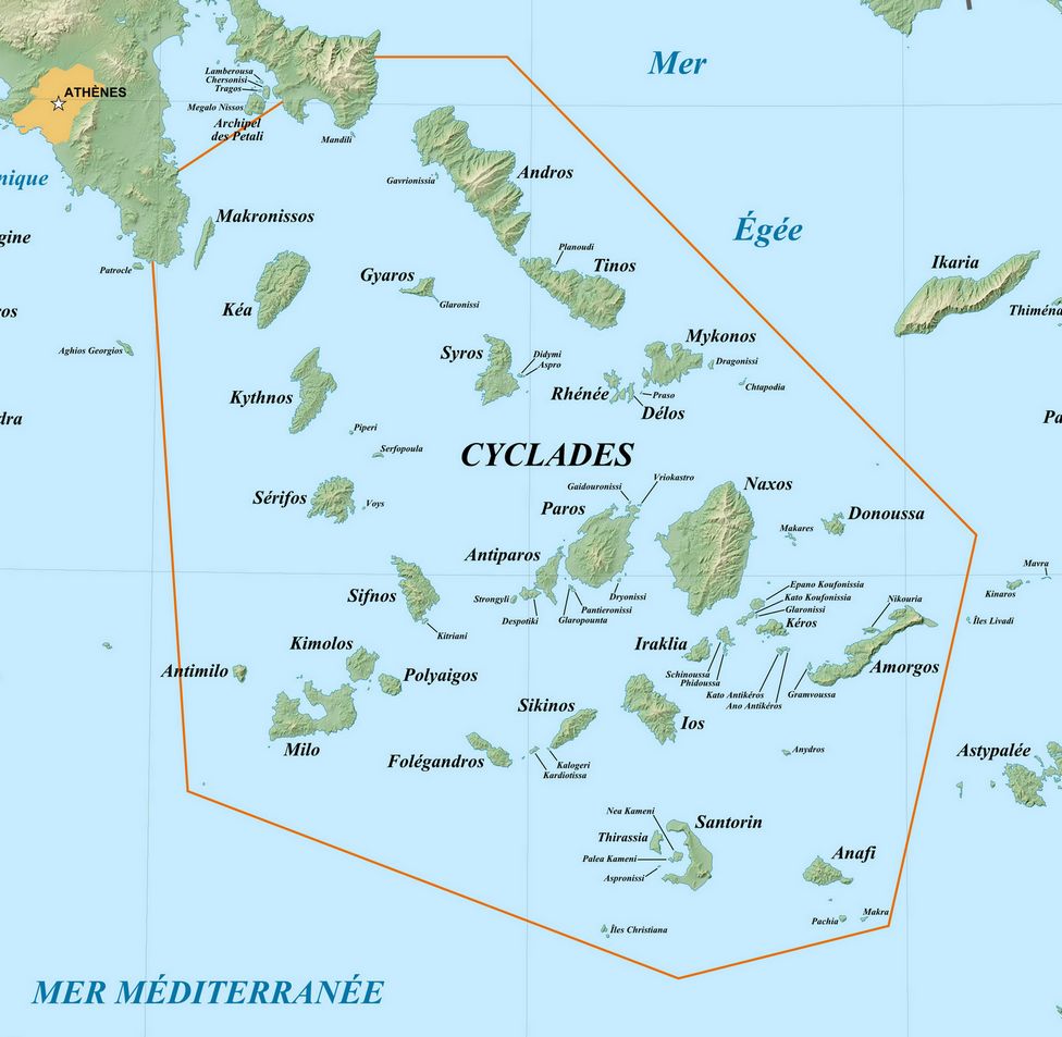 Mapa de las islas Cícladas
